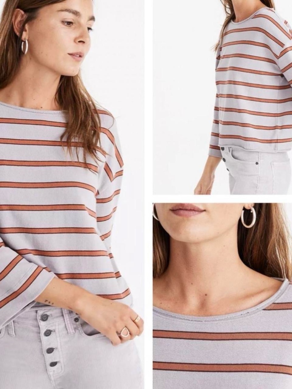 Madewell Lavender and Rust Striped Knit Top